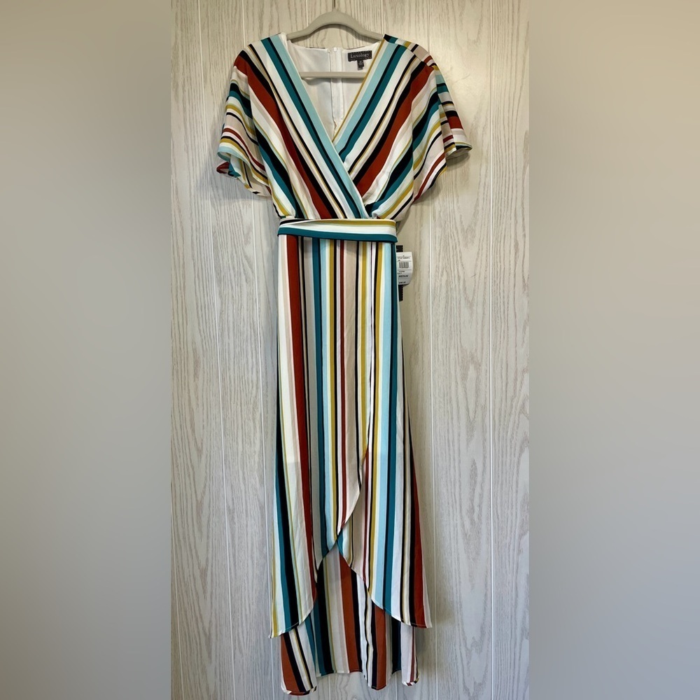 Luxology Beautiful Stripped High-Low Dress Size M NWT